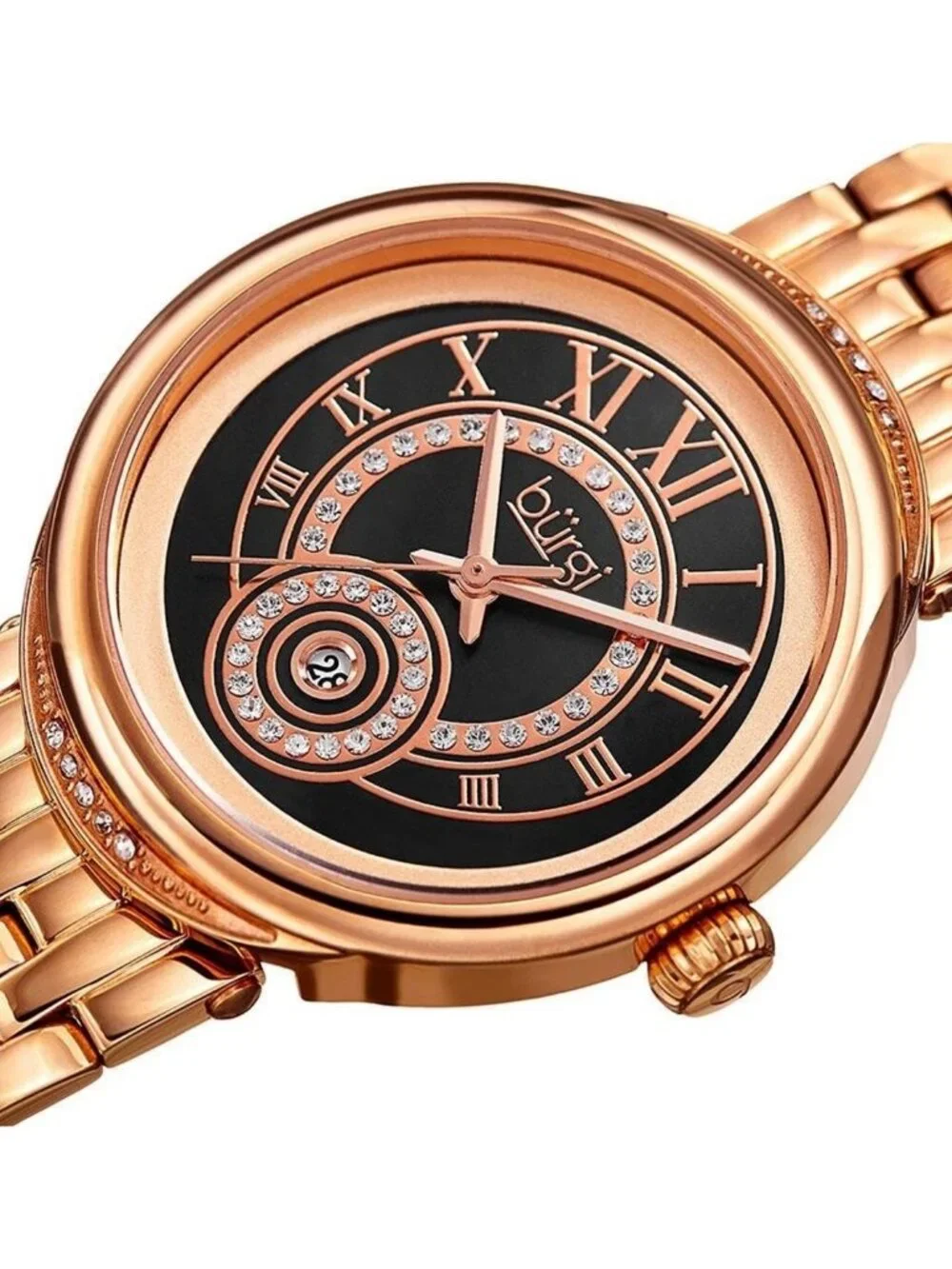 NWT Burgi Quartz Brown Dial Rose Gold-tone Ladies Watch